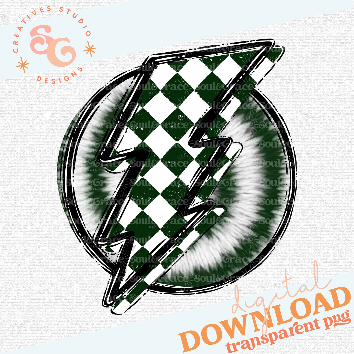 Doodle Bolt and Tie Dye Dark Green White Checkered