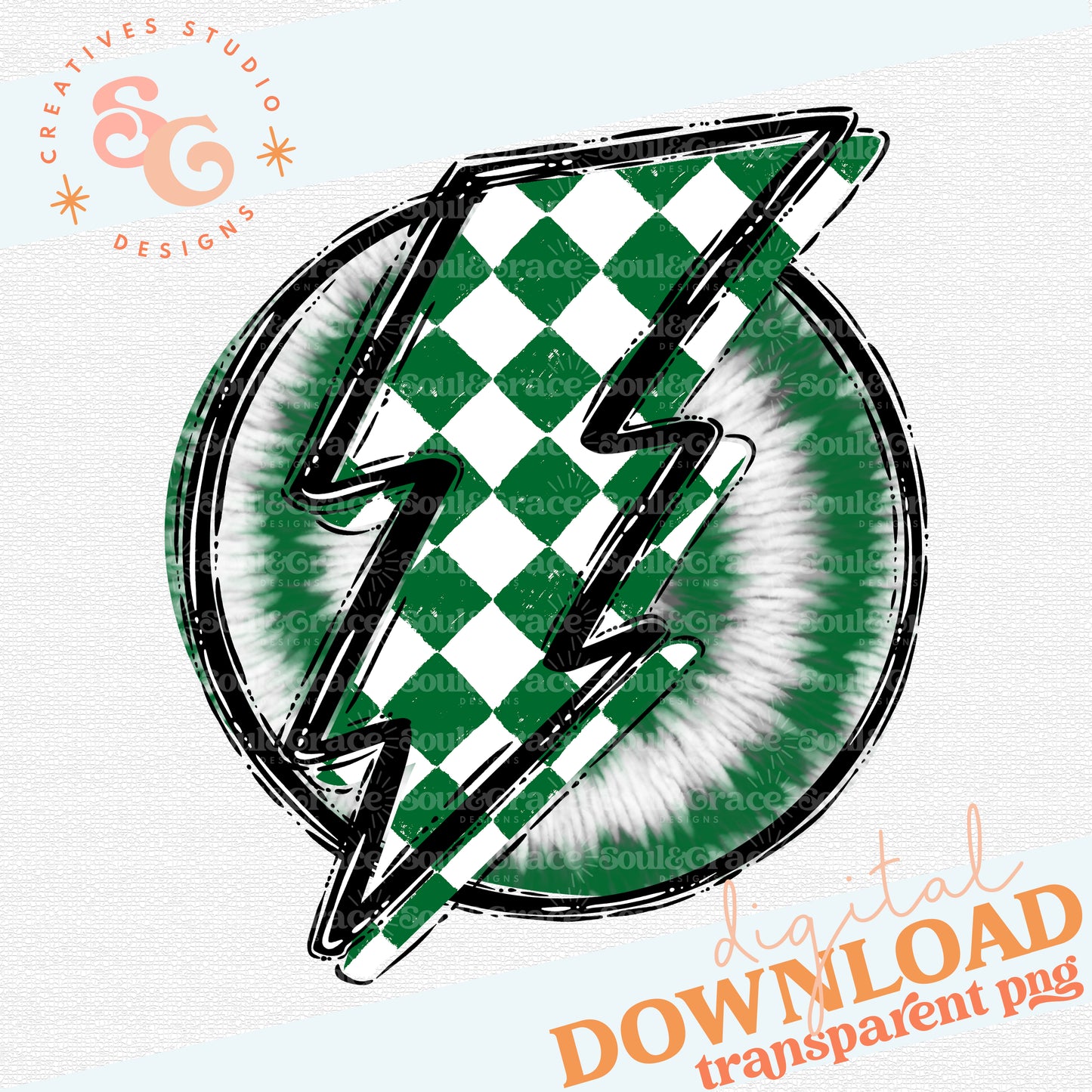 Doodle Bolt and Tie Dye Kelly Green White Checkered