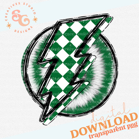 Doodle Bolt and Tie Dye Kelly Green White Checkered