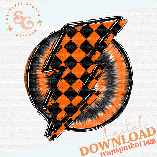 Doodle Bolt and Tie Dye Orange Black Checkered