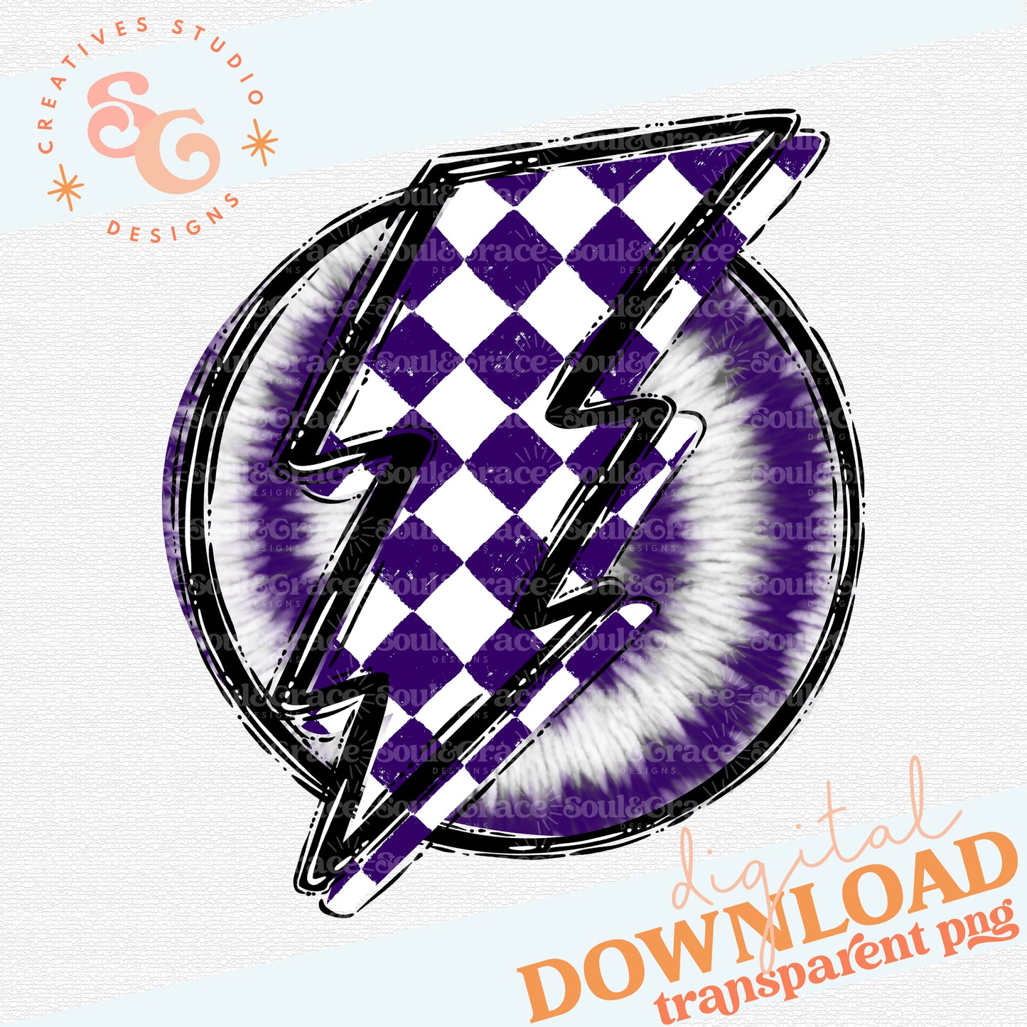 Doodle Bolt and Tie Dye Purple White Checkered