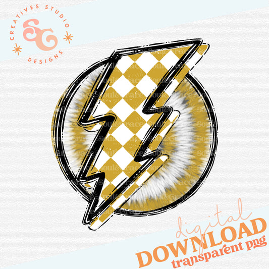 Doodle Bolt and Tie Dye Vegas Gold White Checkered