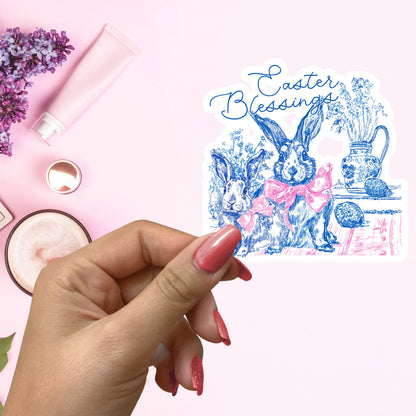 EASTER BLESSINGS TOILE BUNNIES STICKER VINYL DECAL