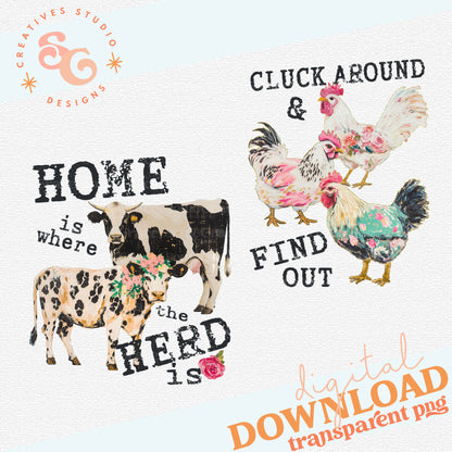 FLORAL COW AND CHICKEN KITCHEN TOWEL DESIGN SET