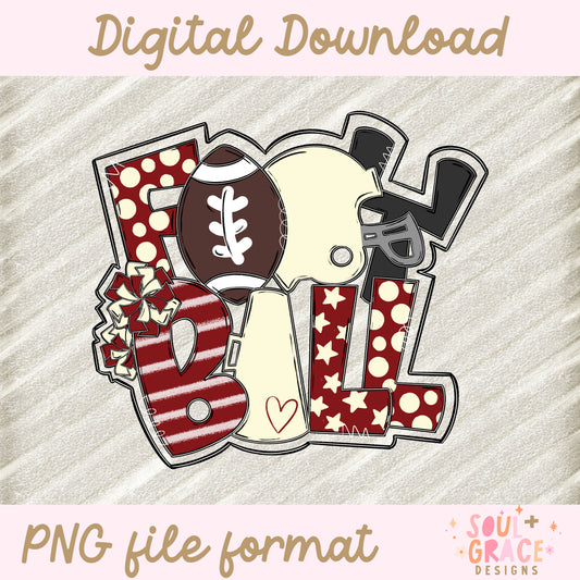 Football Word Art MAROON AND OFF WHITE