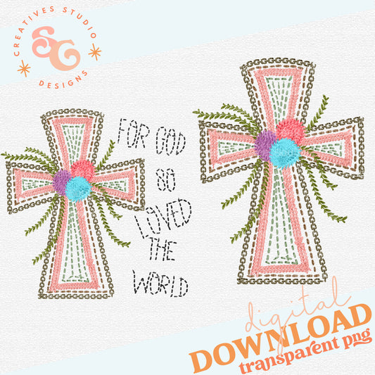 For God So Loved The World Faux Stitching