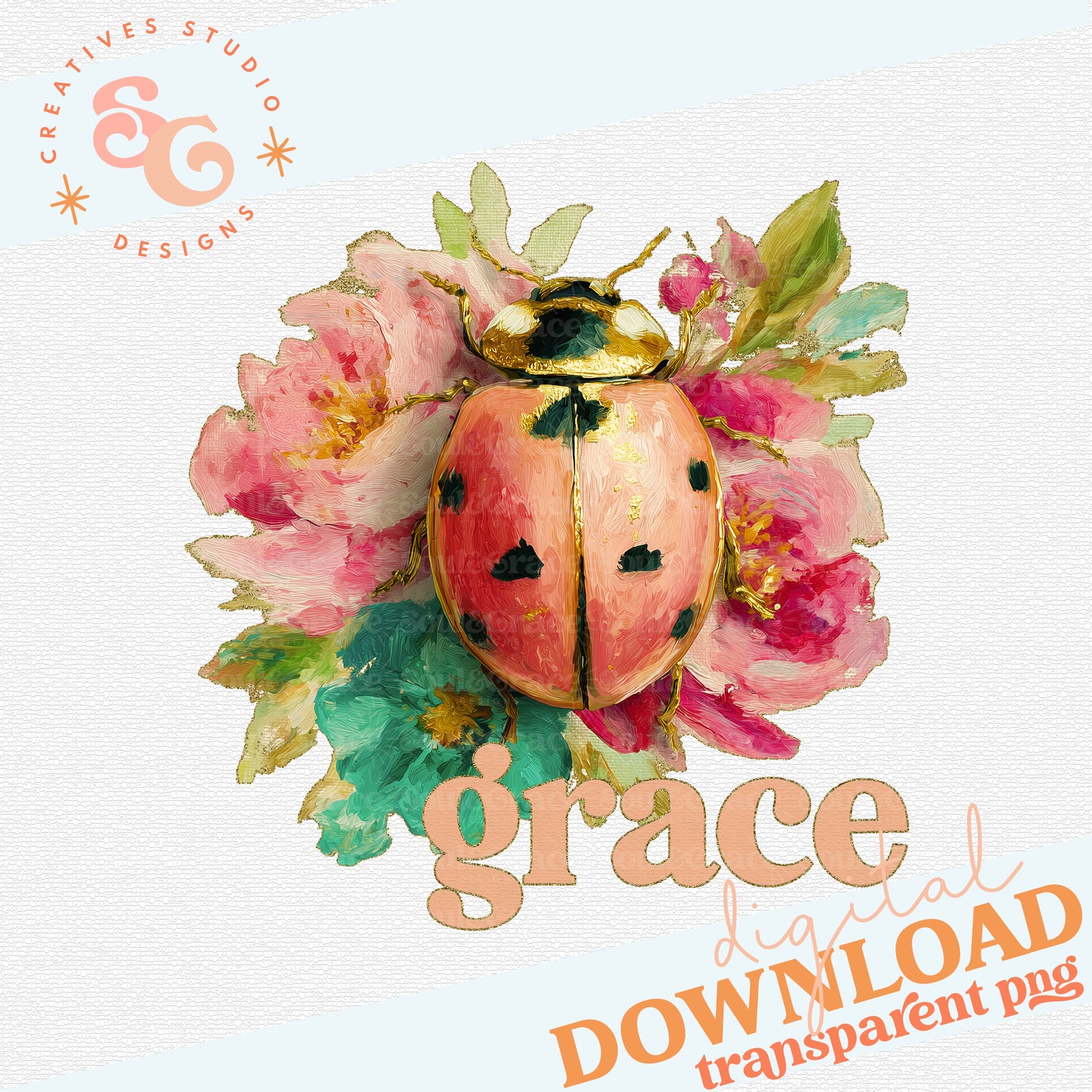 GRACE LADYBUG ON FLOWERS