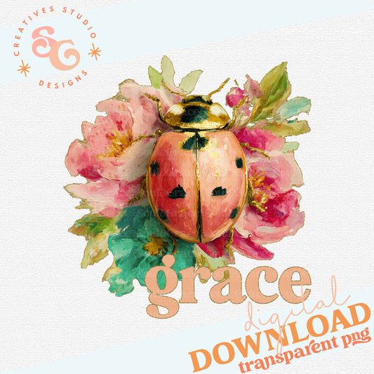 GRACE LADYBUG ON FLOWERS