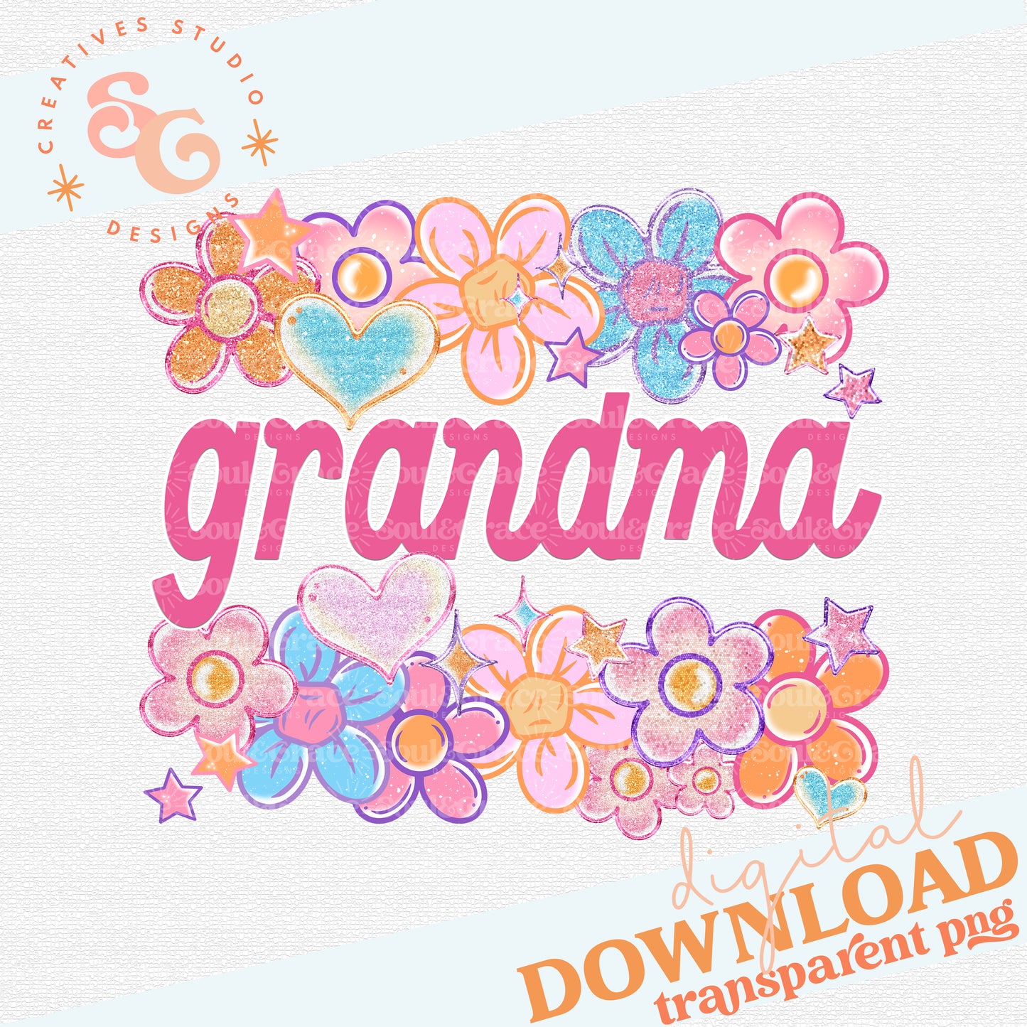 GRANDMA Floral Heart Family Names