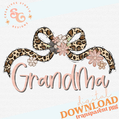 GRANDMA LEOPARD BOW WITH FLOWERS