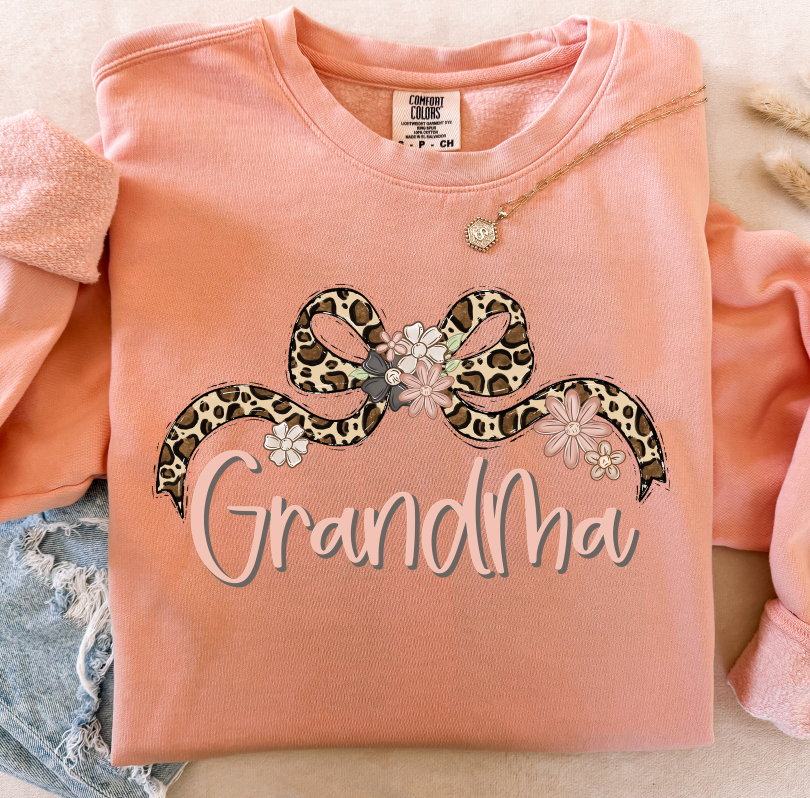 GRANDMA LEOPARD BOW WITH FLOWERS