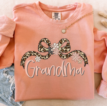 GRANDMA LEOPARD BOW WITH FLOWERS