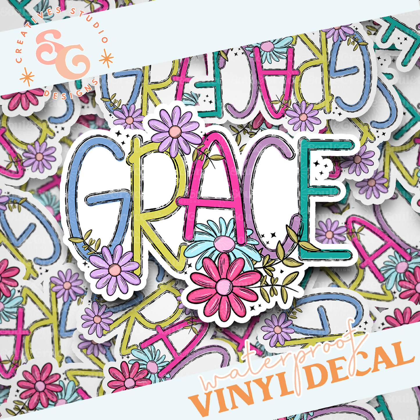 Grace with Flowers Vinyl Decal