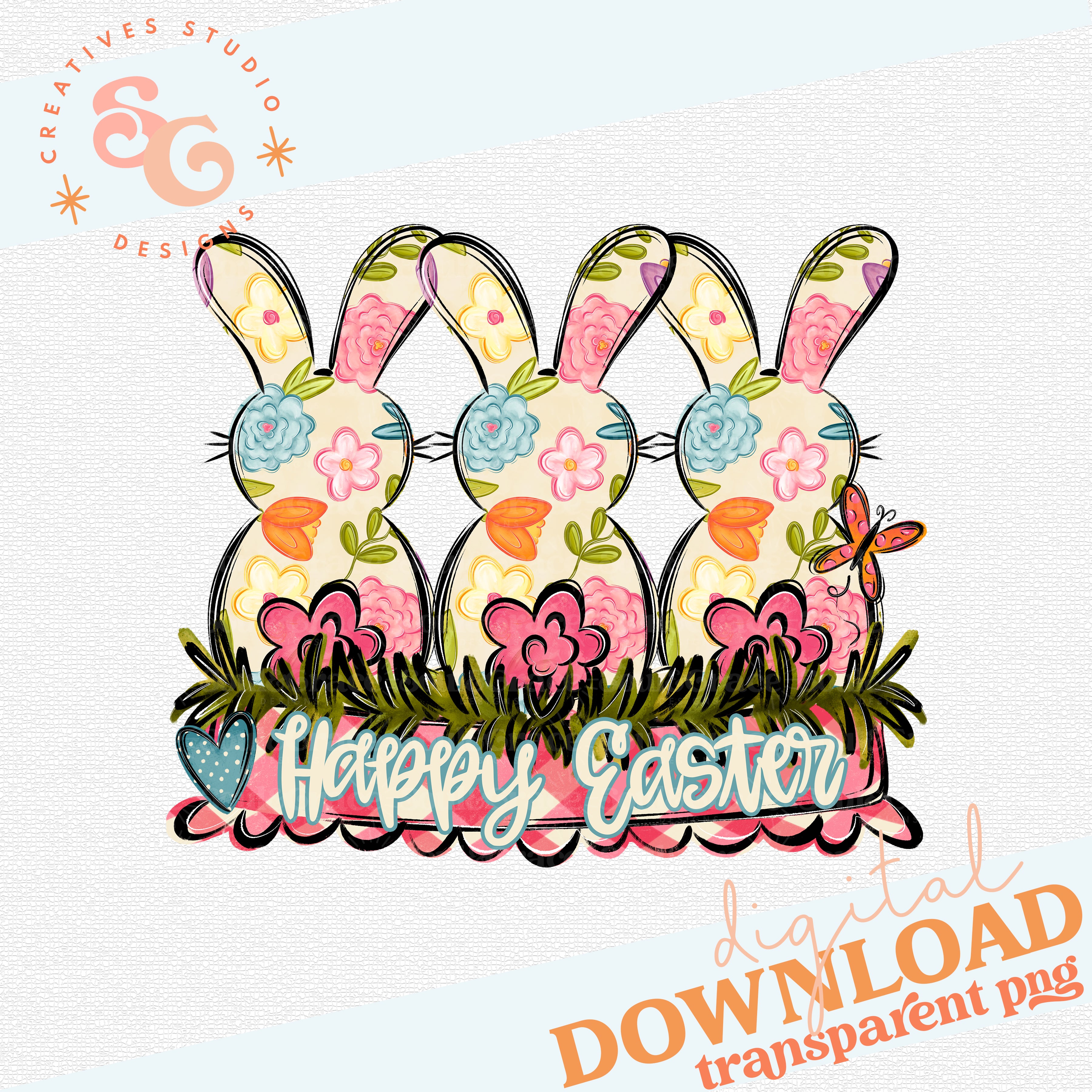 Happy Easter Bunny Trio PNG - Easter Sublimation & DTF Transfer Design ...
