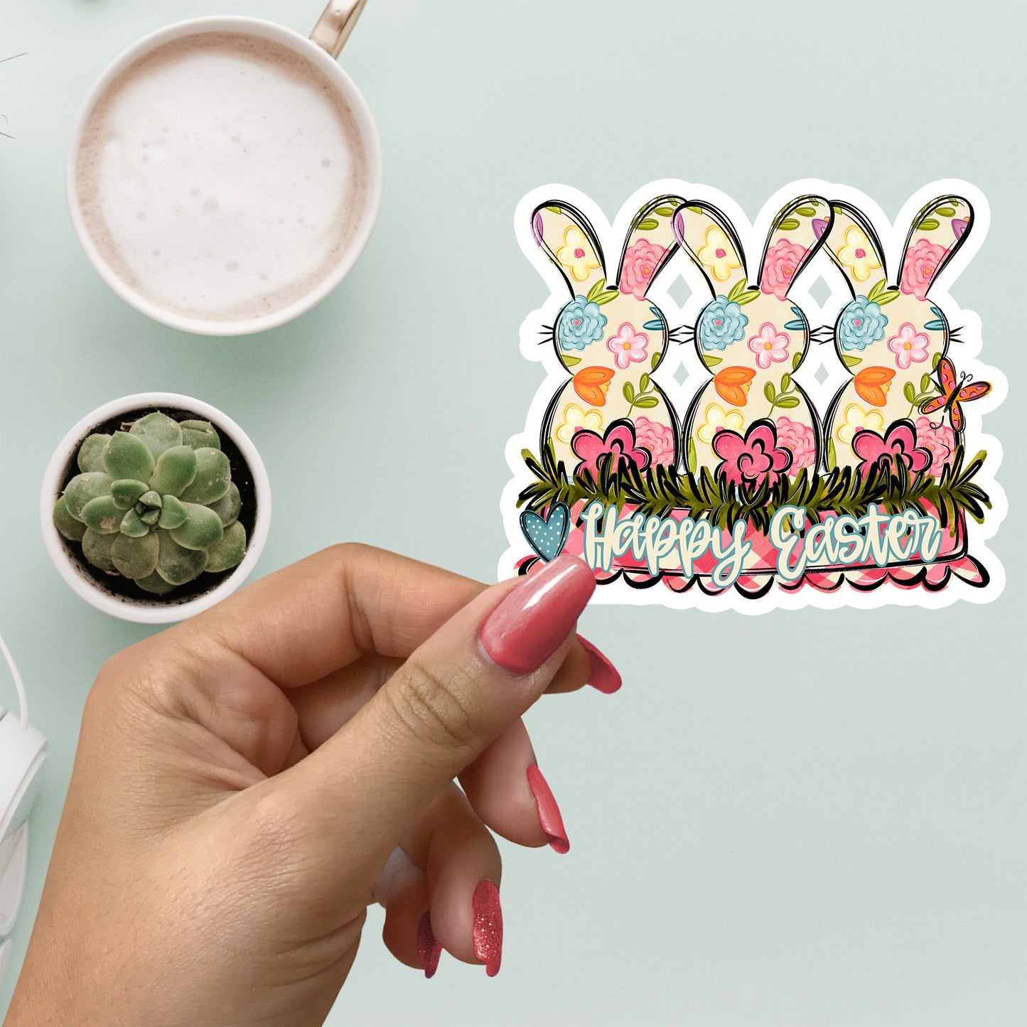 HAPPY EASTER BUNNY TRIO STICKER VINYL DECAL