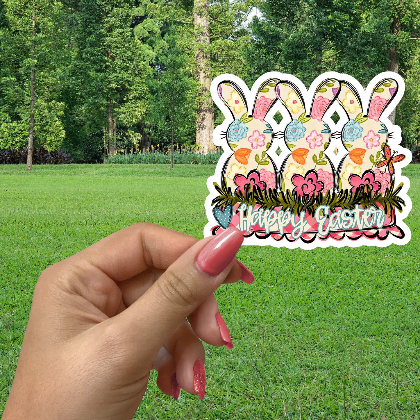 HAPPY EASTER BUNNY TRIO STICKER VINYL DECAL