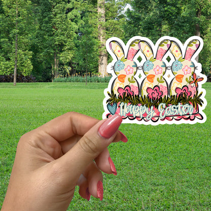 HAPPY EASTER BUNNY TRIO STICKER VINYL DECAL