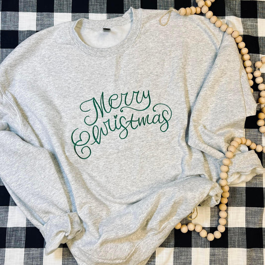 Embroidered Merry Christmas Sweatshirt - Hand Lettered