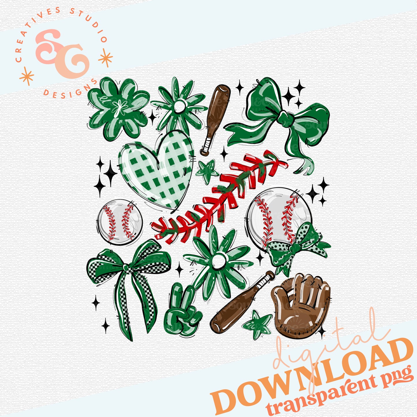 KELLY GREEN PLAY BALL COLLAGE BASEBALL