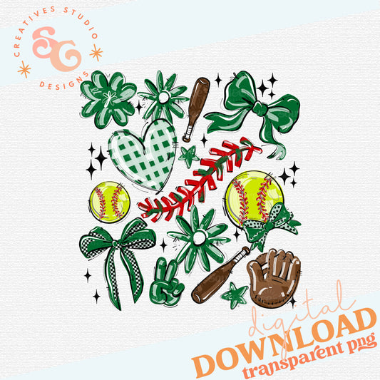 KELLY GREEN PLAY BALL COLLAGE SOFTBALL