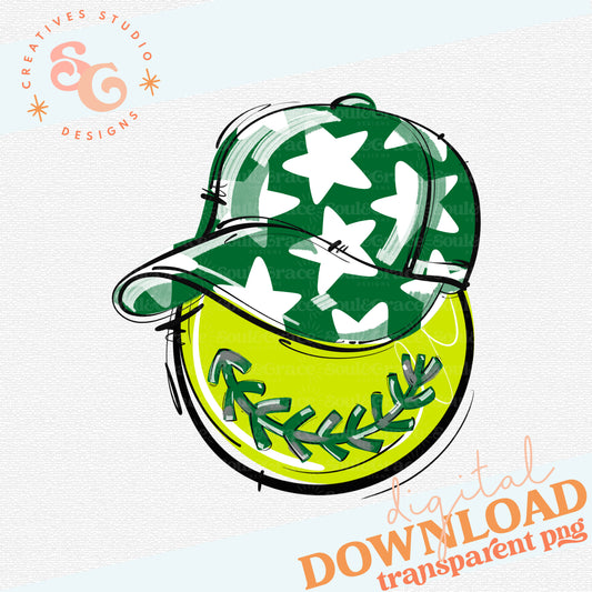 KELLY GREEN PLAY BALL HAPPY FACE SOFTBALL