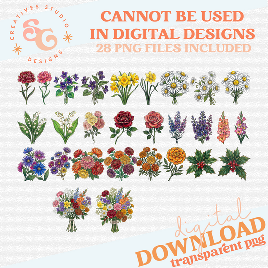 BIRTH MONTH FLOWERS ELEMENTS BUNDLE