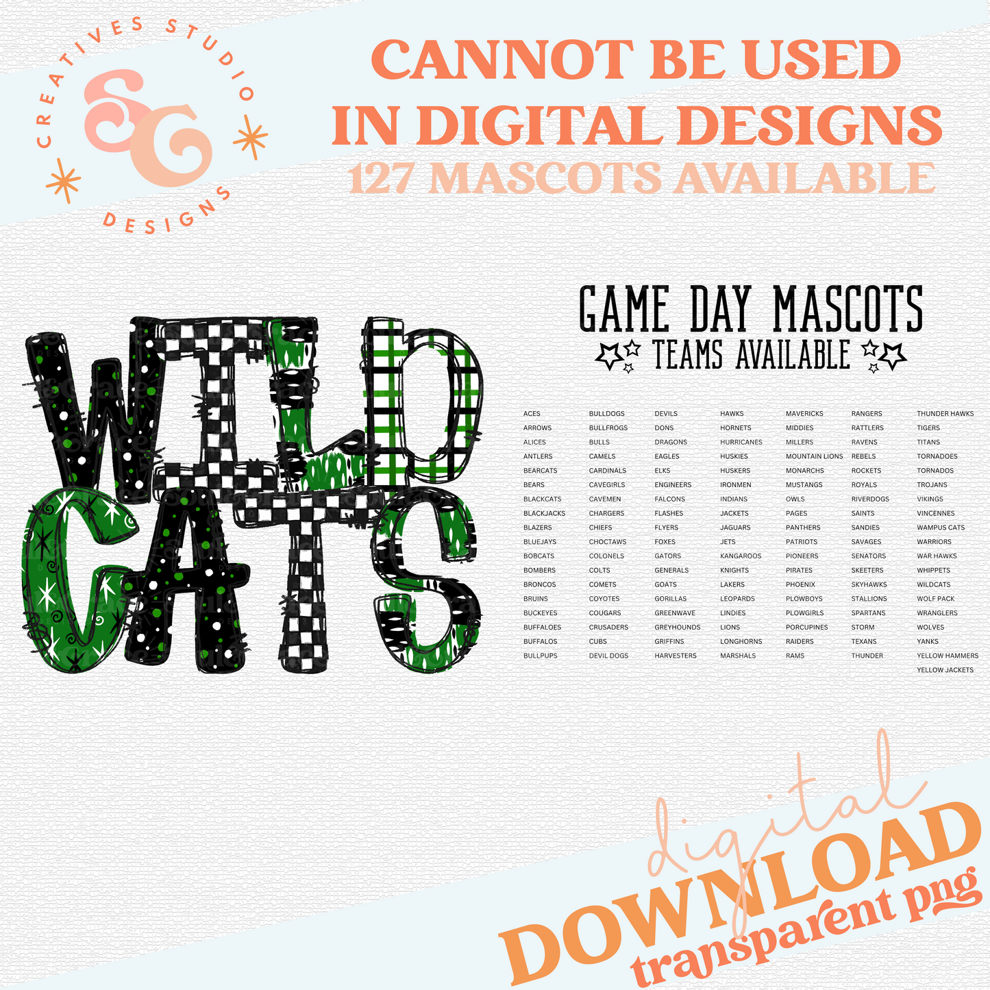 GAME DAY MASCOTS - GREEN - CHOOSE YOUR MASCOT