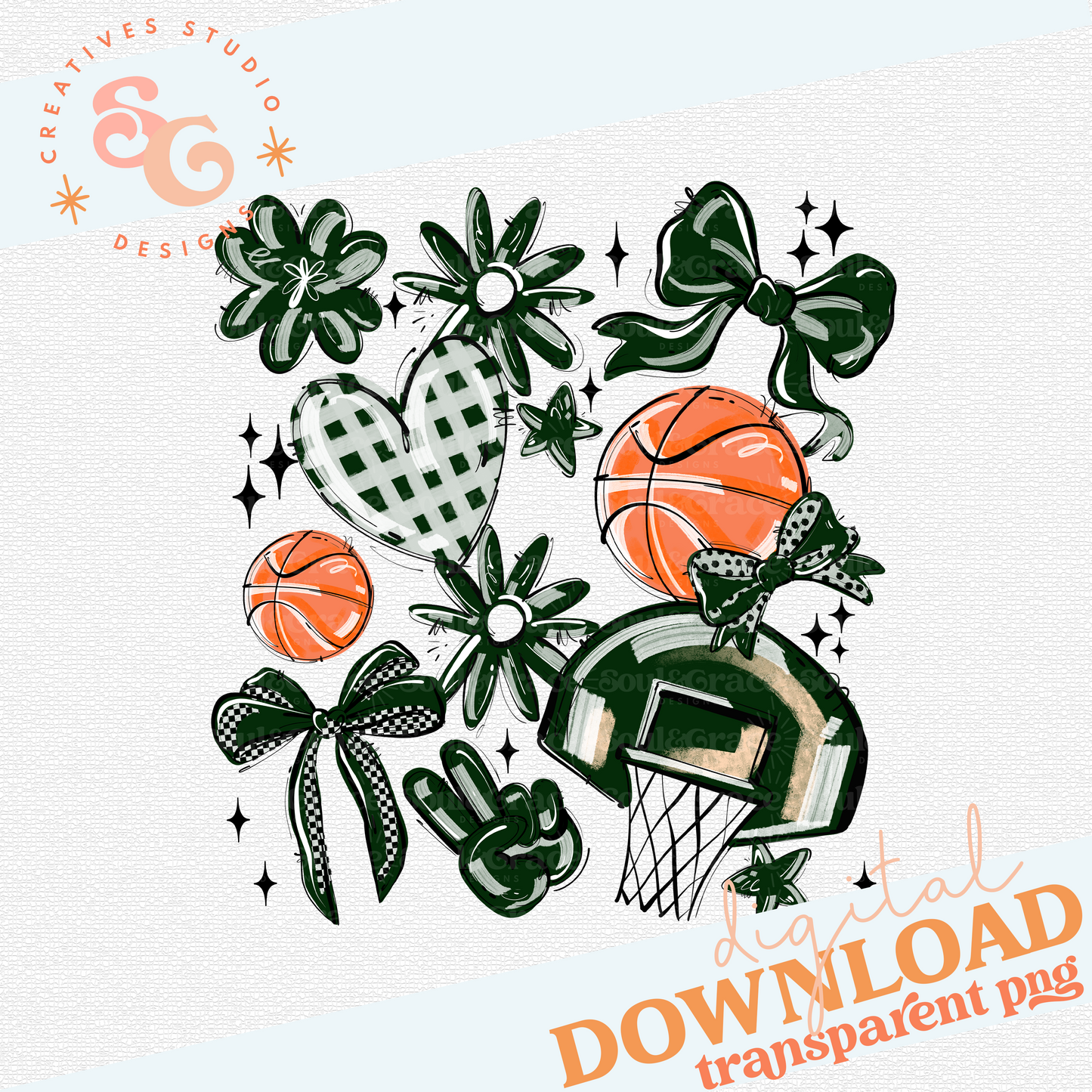 DARK GREEN PLAY BALL BASKETBALL COLLAGE