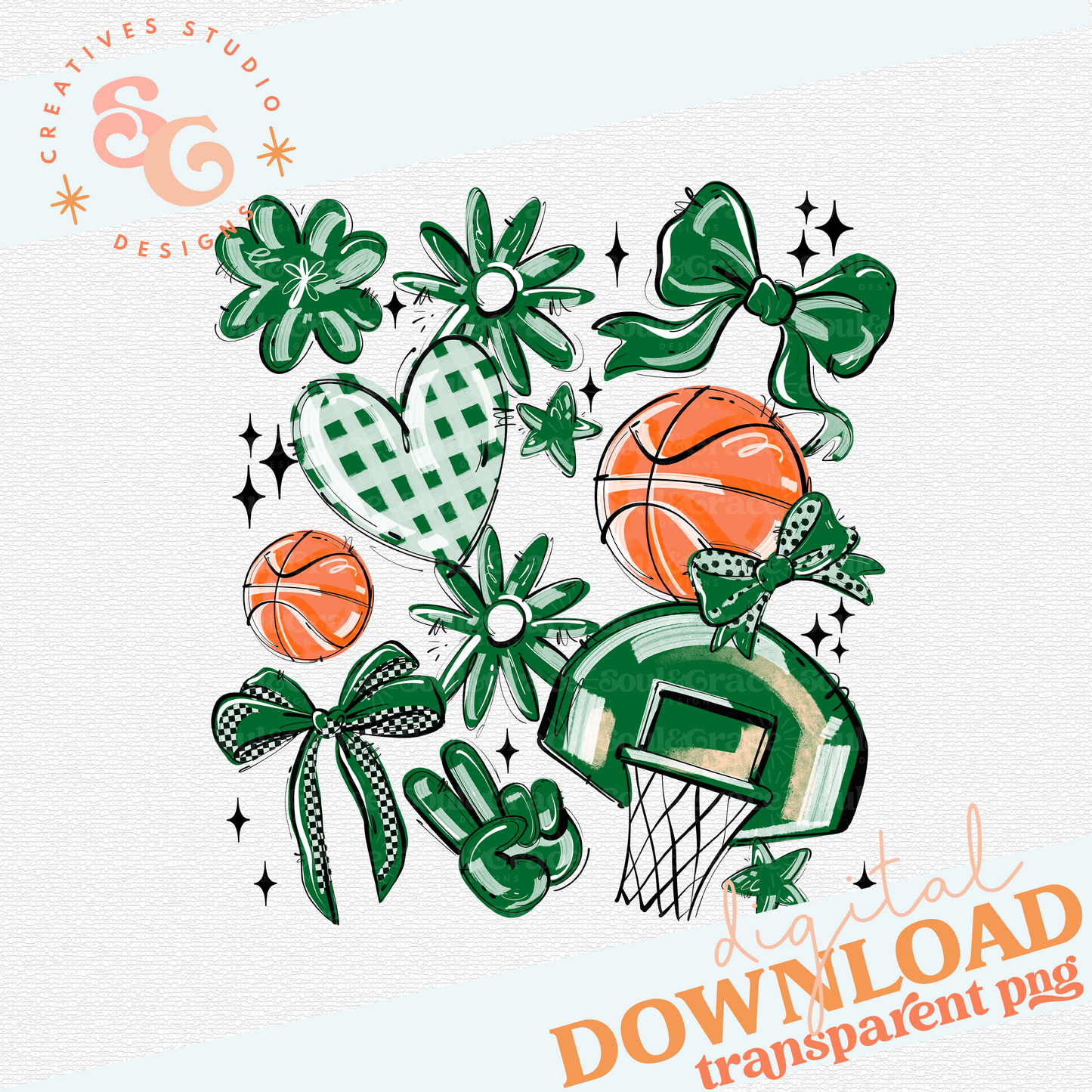 KELLY GREEN PLAY BALL BASKETBALL COLLAGE