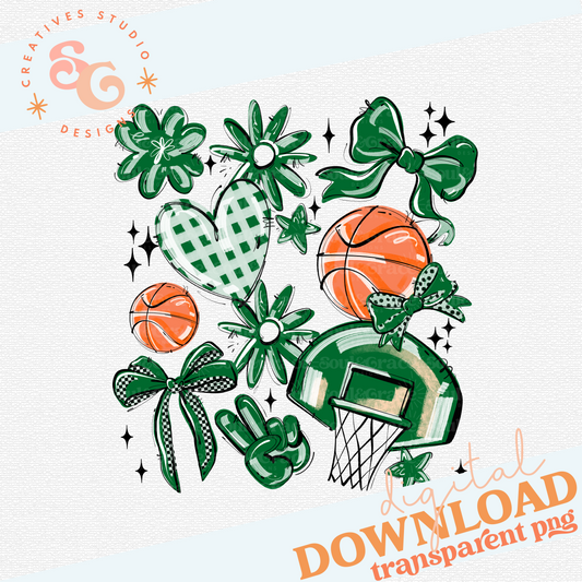 KELLY GREEN PLAY BALL BASKETBALL COLLAGE