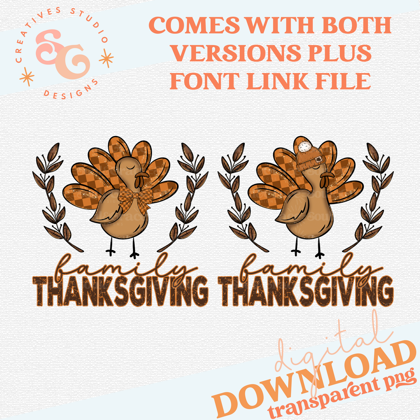 TURKEY FAMILY THANKSGIVING BOW & CAP VERSIONS