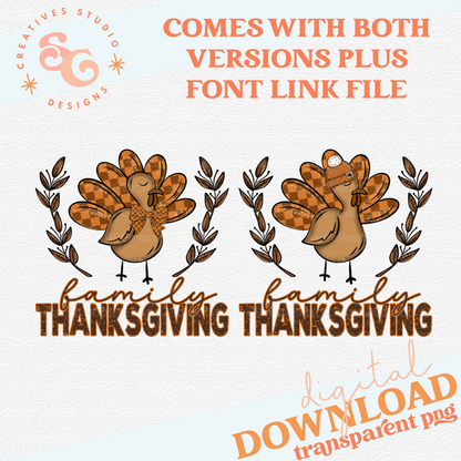 TURKEY FAMILY THANKSGIVING BOW & CAP VERSIONS