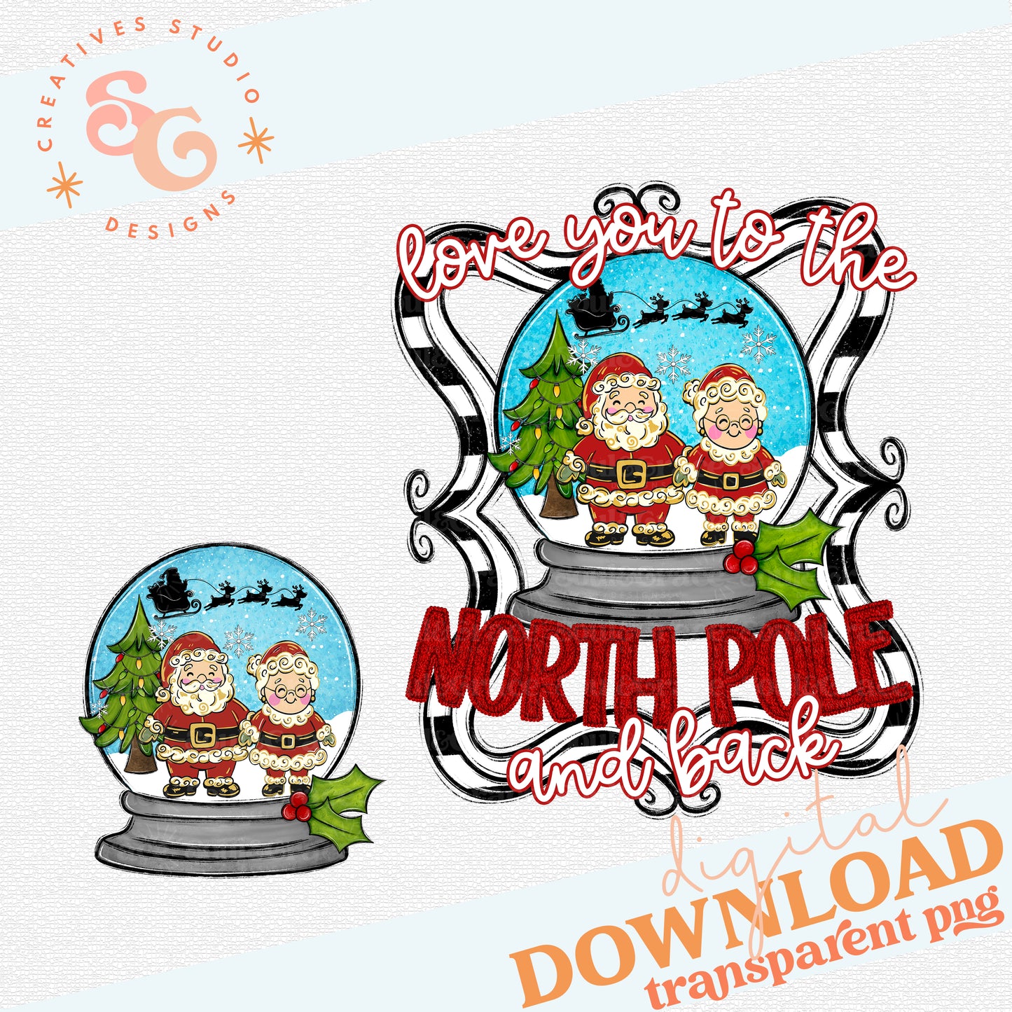 LOVE YOU TO THE NORTH POLE & BACK GLOBE POCKET AND BACK DESIGNS