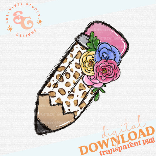 Leopard Pencil with Flowers [Print & Cut Sticker]