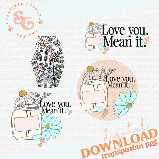 Love You. Mean It. Motel Key Chain, Bag Tag Design Set