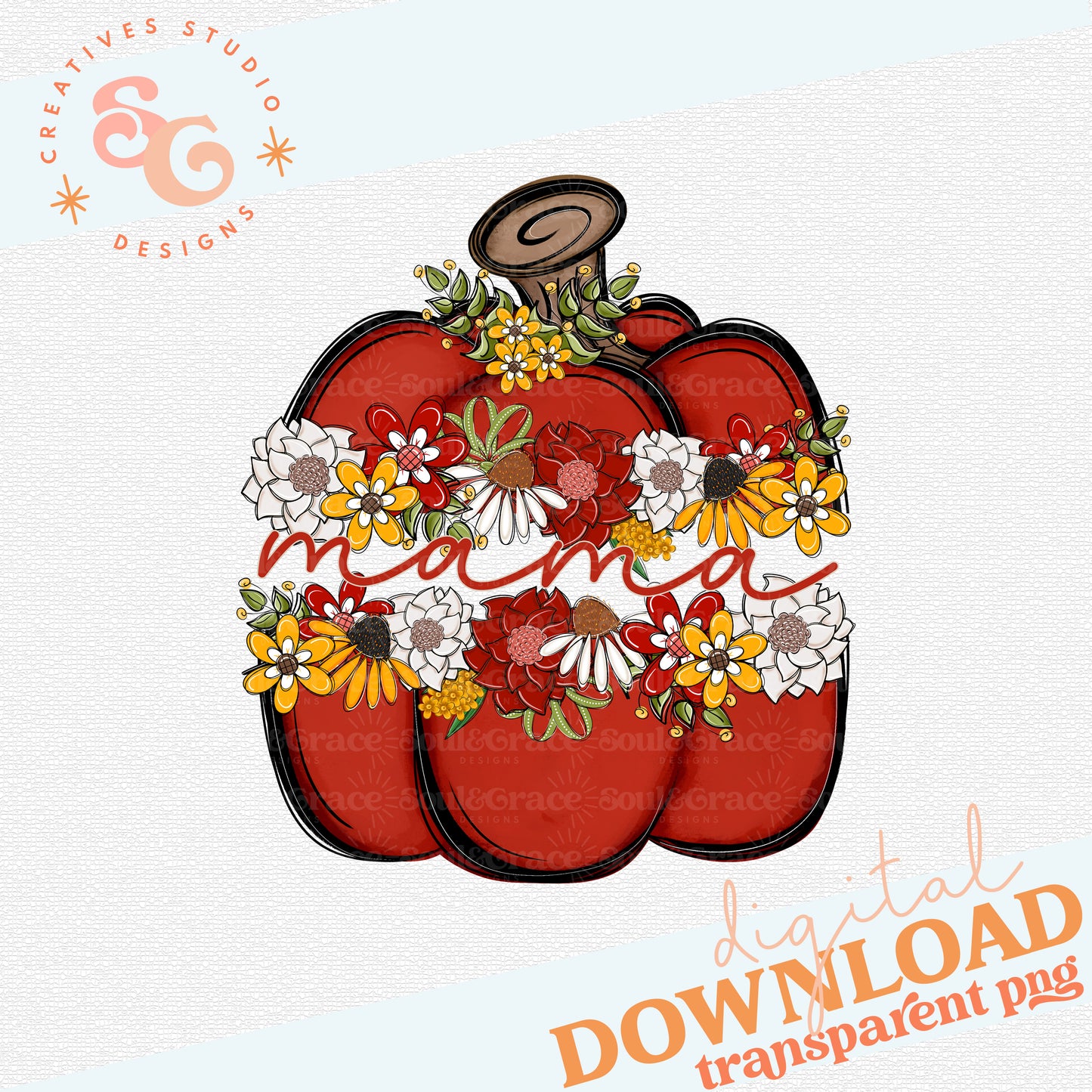 SPLIT PUMPKIN WITH FLOWERS MAMA