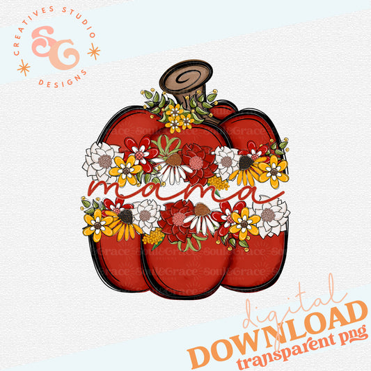 SPLIT PUMPKIN WITH FLOWERS MAMA