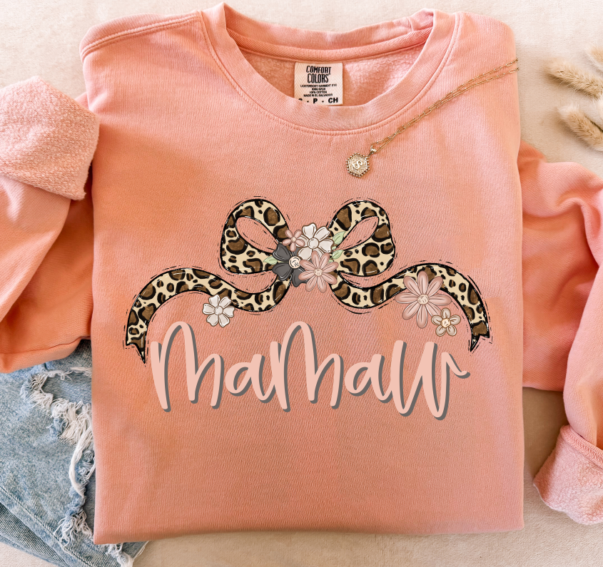 MAMAW LEOPARD BOW WITH FLOWERS