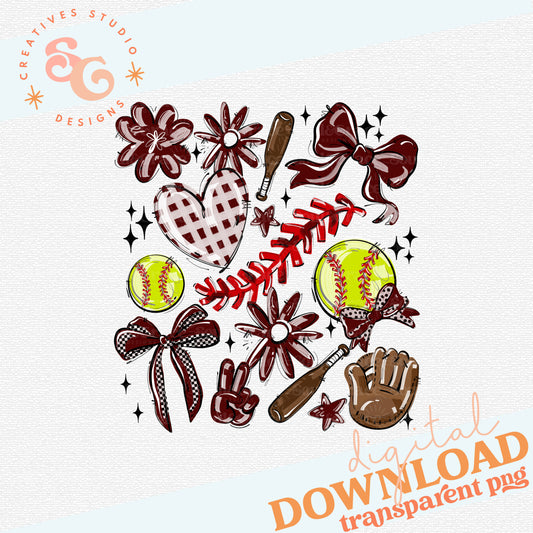 MAROON PLAY BALL COLLAGE SOFTBALL