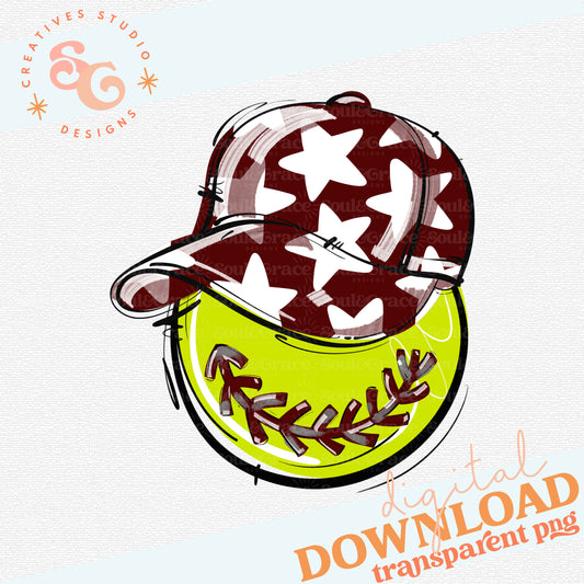 MAROON PLAY BALL HAPPY FACE SOFTBALL