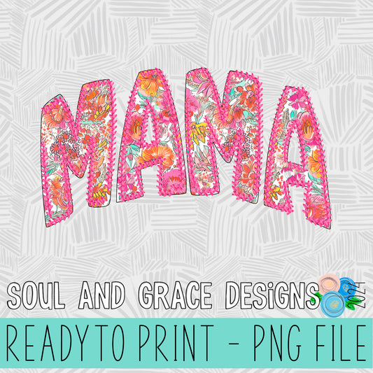 Mama Floral with Faux Stitching