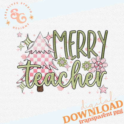 Merry Teacher Pink & Green