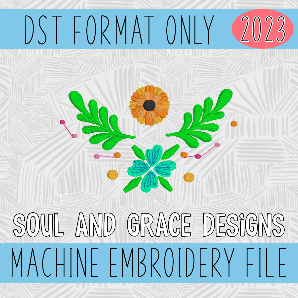 Mexican Flowers Accent Machine Embroidery Design [DST]