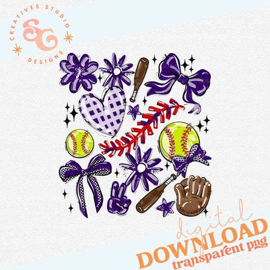 PURPLE PLAY BALL COLLAGE SOFTBALL