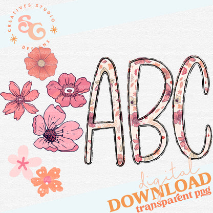 Pink Floral Three Letter Doodle Monogram - SAG Exclusive