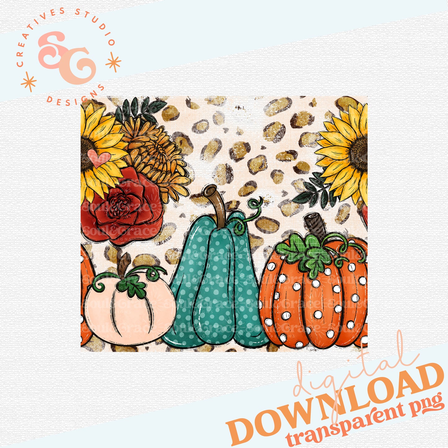 Pumpkin and Flowers with Leopard Wrap 20 oz  [TUMBLER WRAP]