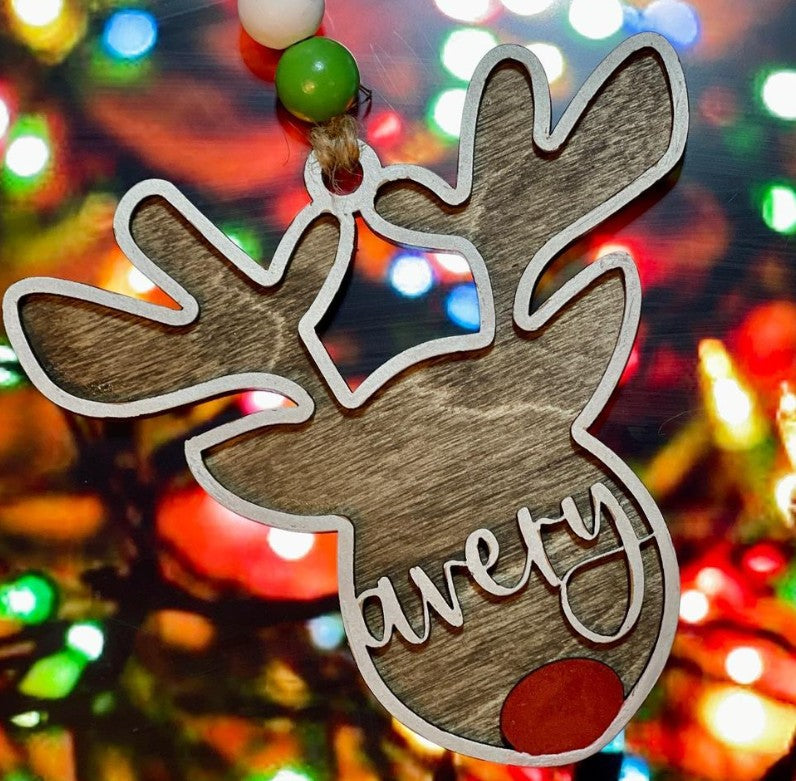 Personalized Wooden Reindeer Ornament – Custom Name Christmas Decoration, 4”