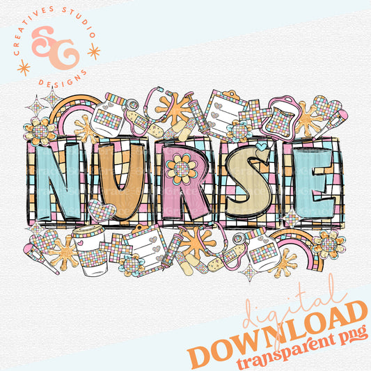 RETRO NURSE WORD ART WITH ACCENTS