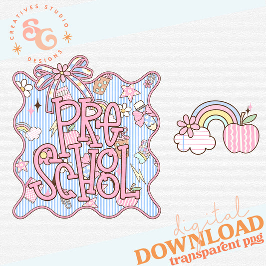 SEERSUCKER GRADE FRAME PRESCHOOL- POCKET PNG INCLUDED