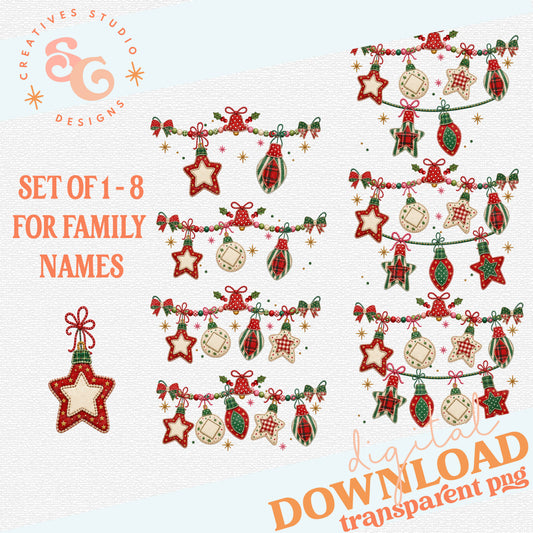 FAUX APPLIQUE ORNAMENT SETS FOR FAMILY 1 - 8 [ORNAMENTS ONLY]